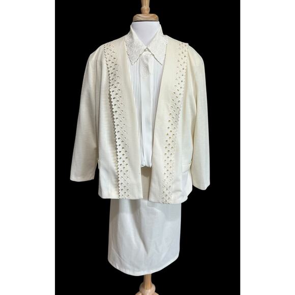Vintage Pablo Collection Elegant Skirt Suit 3 Pc Set Womens 20 Ivory USA Made - Picture 1 of 8